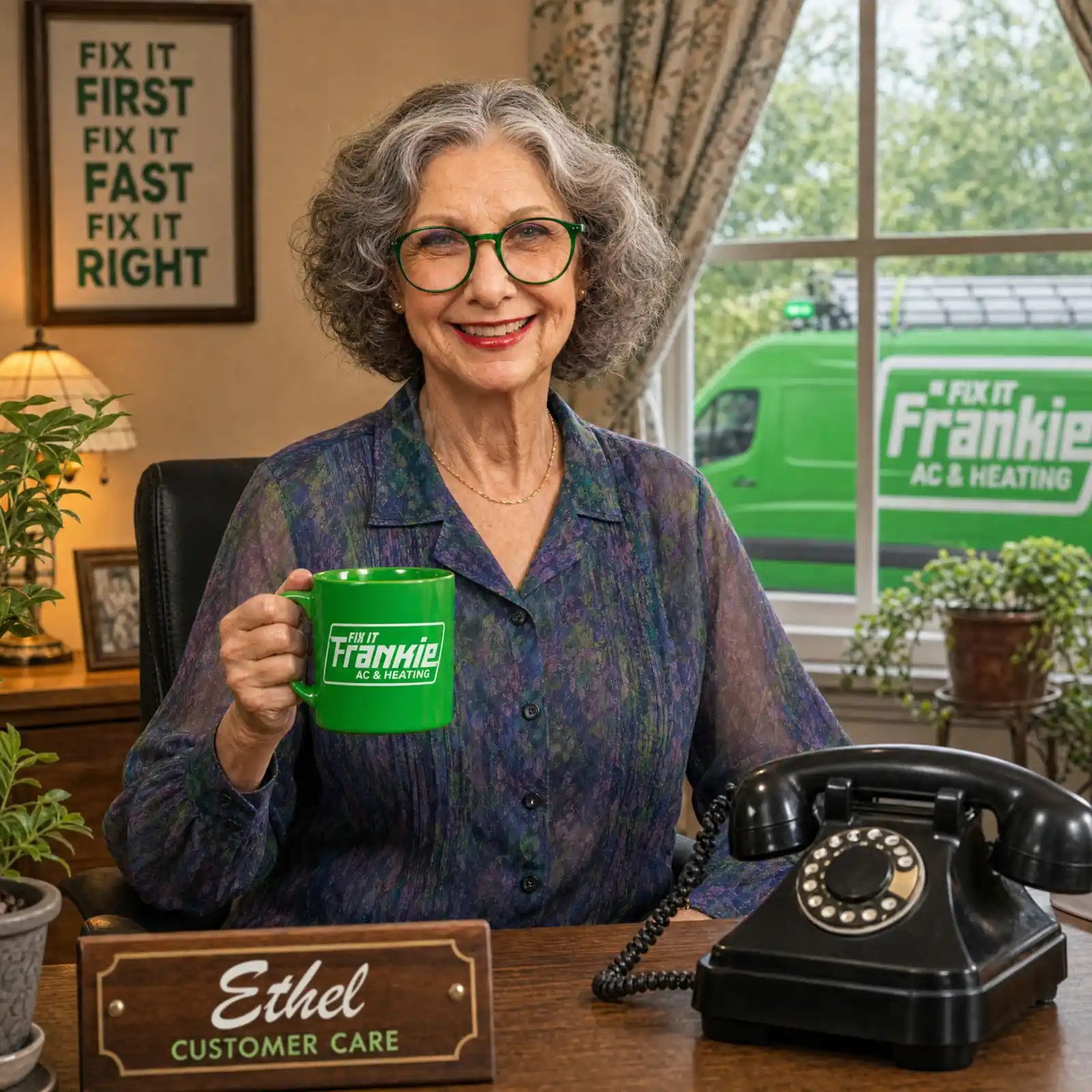 Ethel, Frankie's customer care lead, at her desk