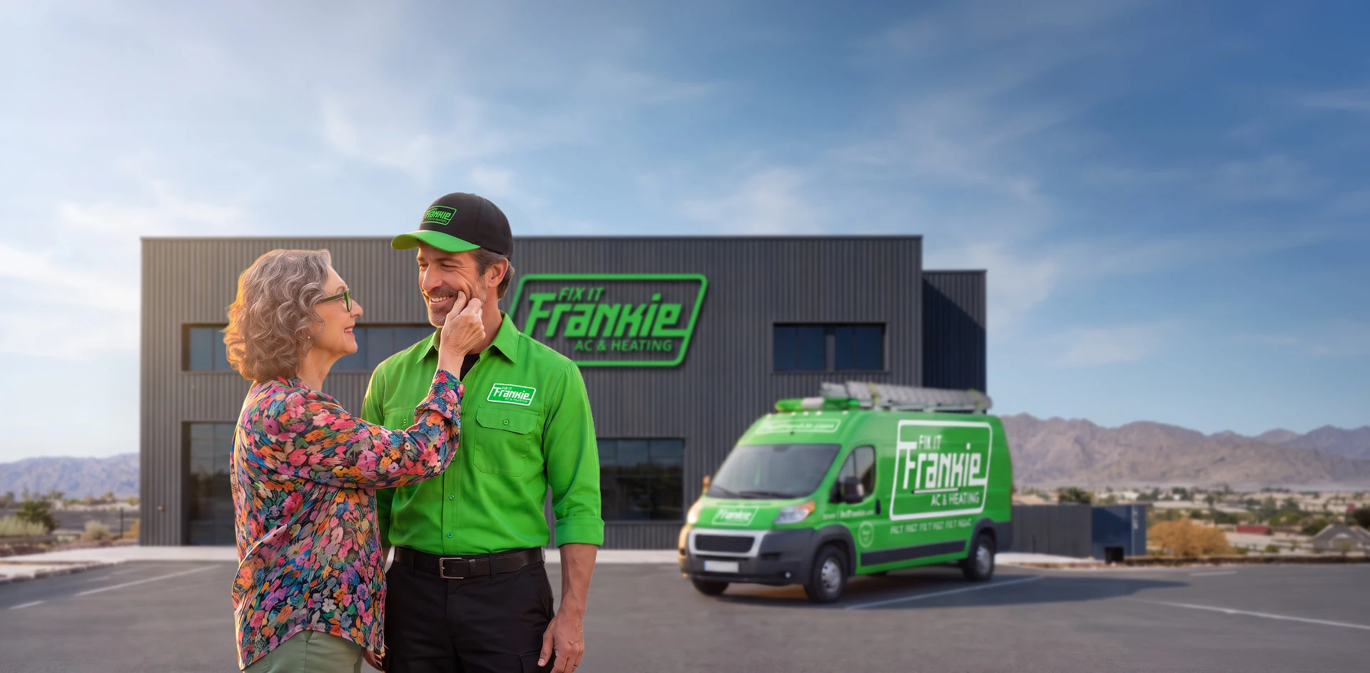 Frankie and Ethel outside the Fix it Frankie office in Phoenix
